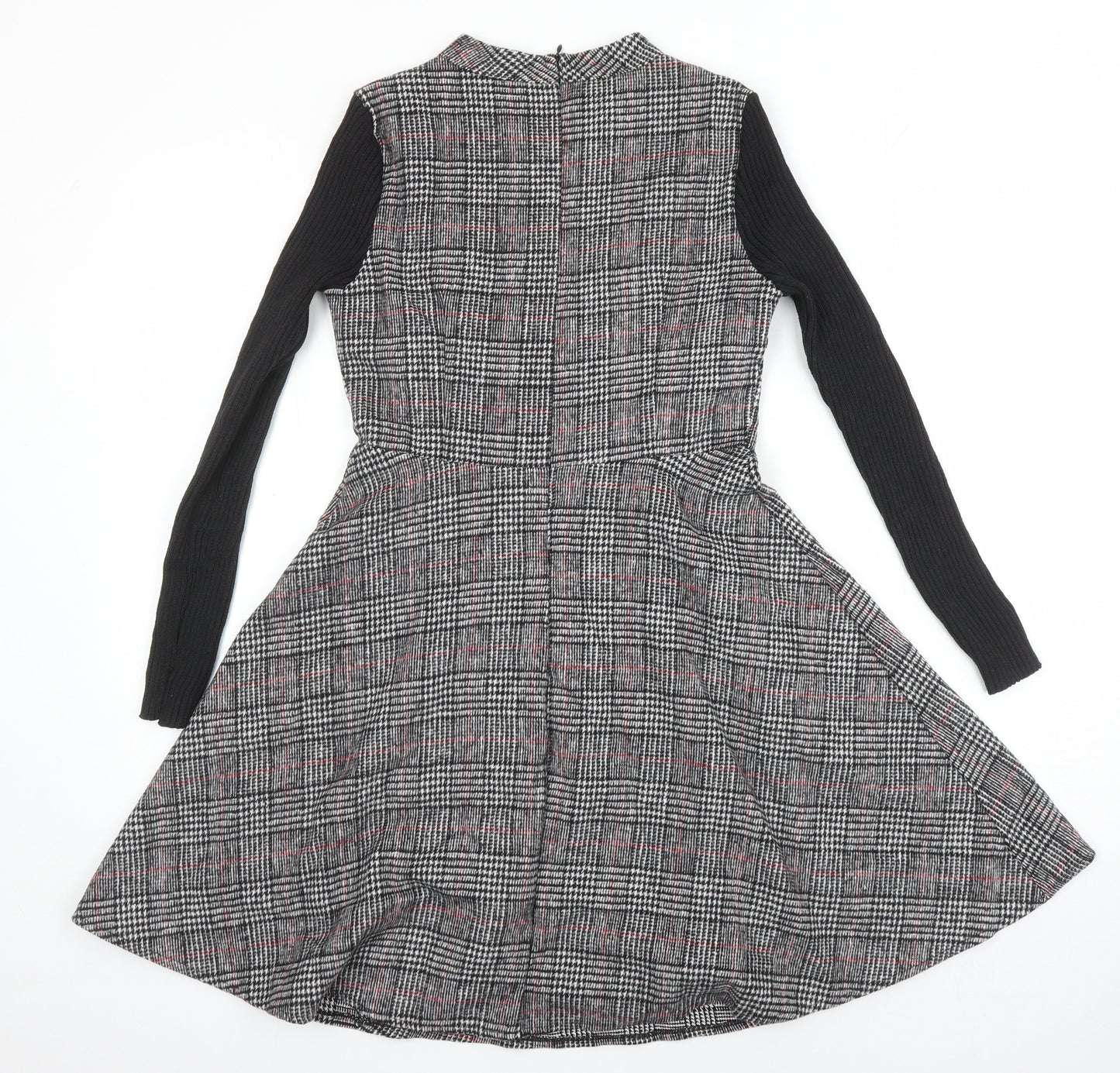 Duo Lamei Deiss Womens Multicoloured Check Polyester Blend A-Line Size S Round Neck