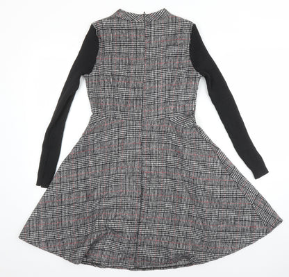 Duo Lamei Deiss Womens Multicoloured Check Polyester Blend A-Line Size S Round Neck