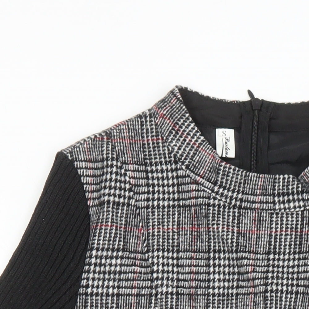 Duo Lamei Deiss Womens Multicoloured Check Polyester Blend A-Line Size S Round Neck