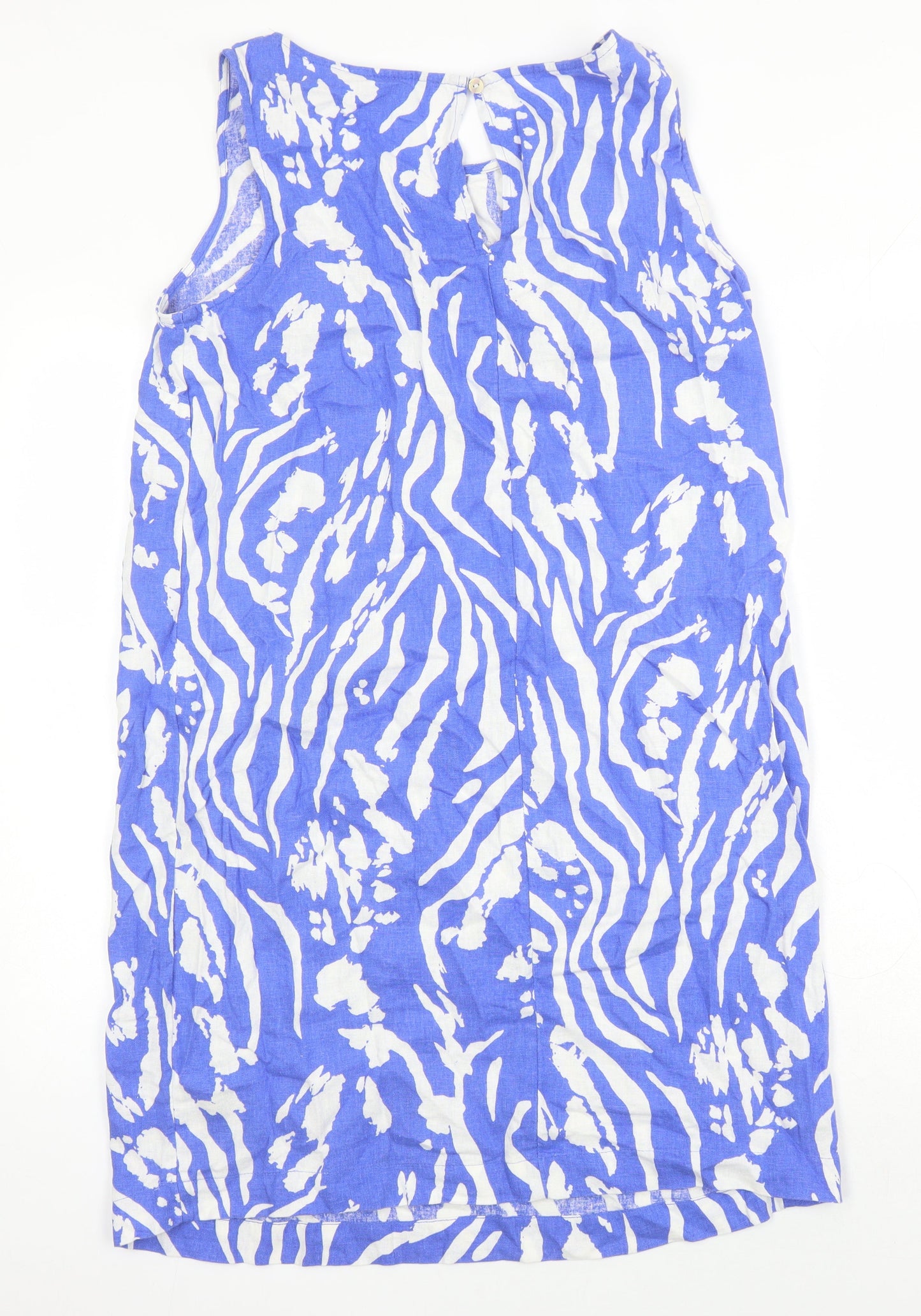 M&S Womens Multicoloured Geometric Linen Tunic Blouse Size 12 V-Neck