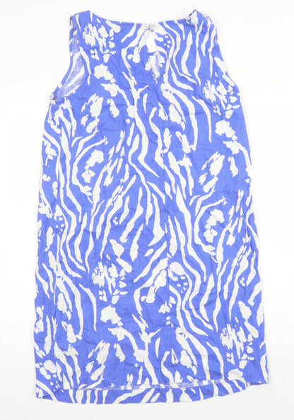 M&S Womens Multicoloured Geometric Linen Tunic Blouse Size 12 V-Neck