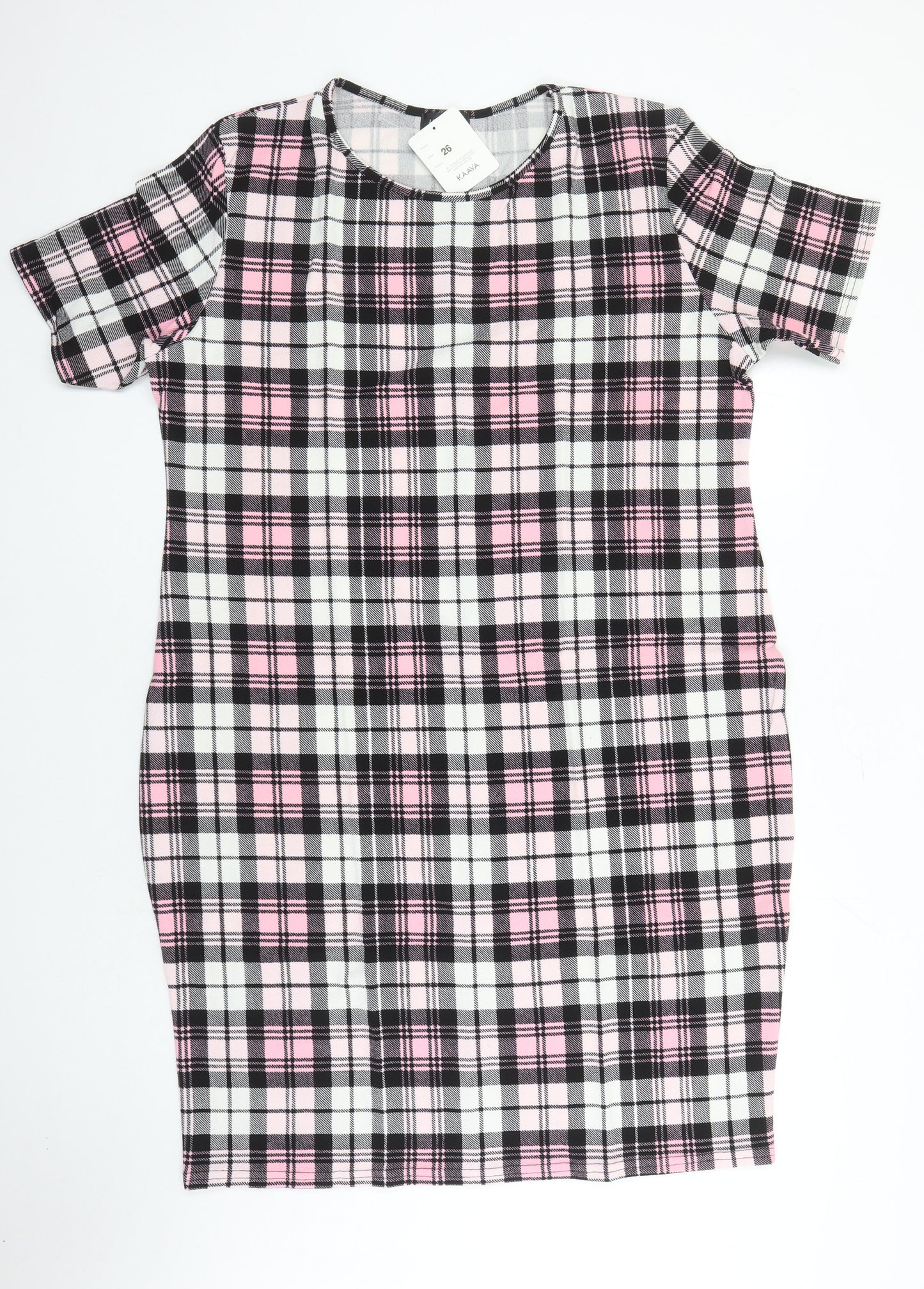 Kaaya Womens Multicoloured Check Polyester Pencil Dress Size 18 Round Neck