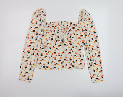 River Island Womens Ivory Geometric Polyester Basic Blouse Size 8 Sweetheart