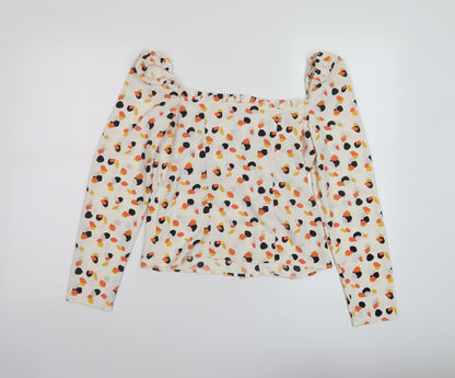 River Island Womens Ivory Geometric Polyester Basic Blouse Size 8 Sweetheart