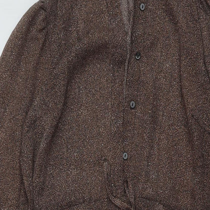 New Look Womens Beige Animal Print Polyester A-Line Size 10 Mock Neck Button