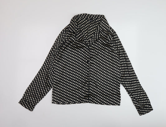 Boohoo Womens Black Polka Dot Polyester Basic Blouse Size 6 V-Neck