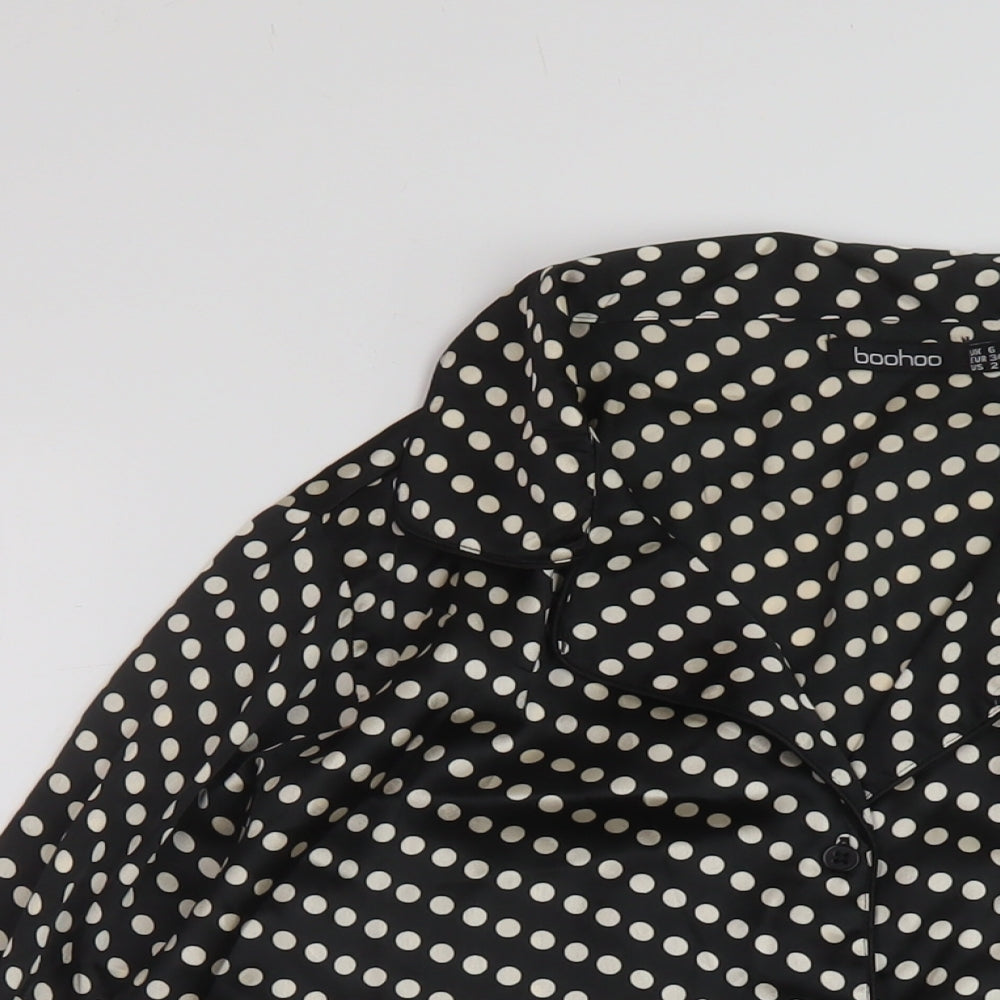 Boohoo Womens Black Polka Dot Polyester Basic Blouse Size 6 V-Neck