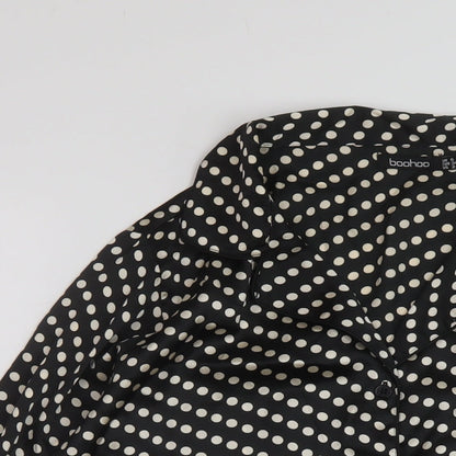 Boohoo Womens Black Polka Dot Polyester Basic Blouse Size 6 V-Neck