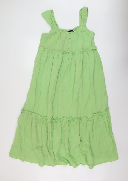 ASOS Womens Green Cotton A-Line Size 4 Round Neck Button