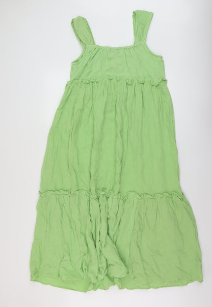 ASOS Womens Green Cotton A-Line Size 4 Round Neck Button