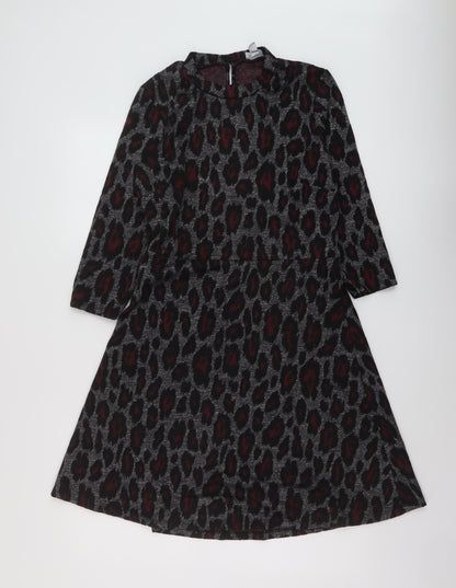 Dorothy Perkins Womens Grey Animal Print Polyester A-Line Size 12 Mock Neck Zip
