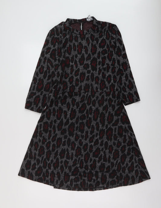 Dorothy Perkins Womens Grey Animal Print Polyester A-Line Size 12 Mock Neck Zip
