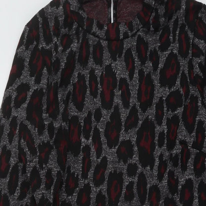 Dorothy Perkins Womens Grey Animal Print Polyester A-Line Size 12 Mock Neck Zip