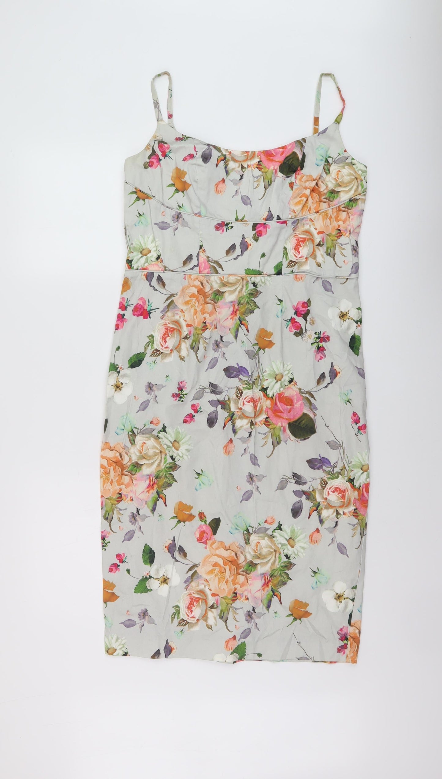 ASOS Womens Multicoloured Floral Cotton Sheath Size 16 Round Neck Zip