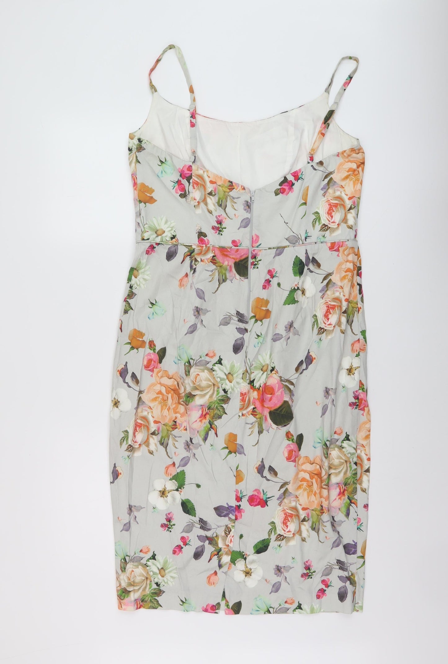 ASOS Womens Multicoloured Floral Cotton Sheath Size 16 Round Neck Zip