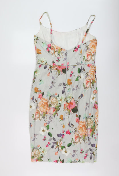 ASOS Womens Multicoloured Floral Cotton Sheath Size 16 Round Neck Zip