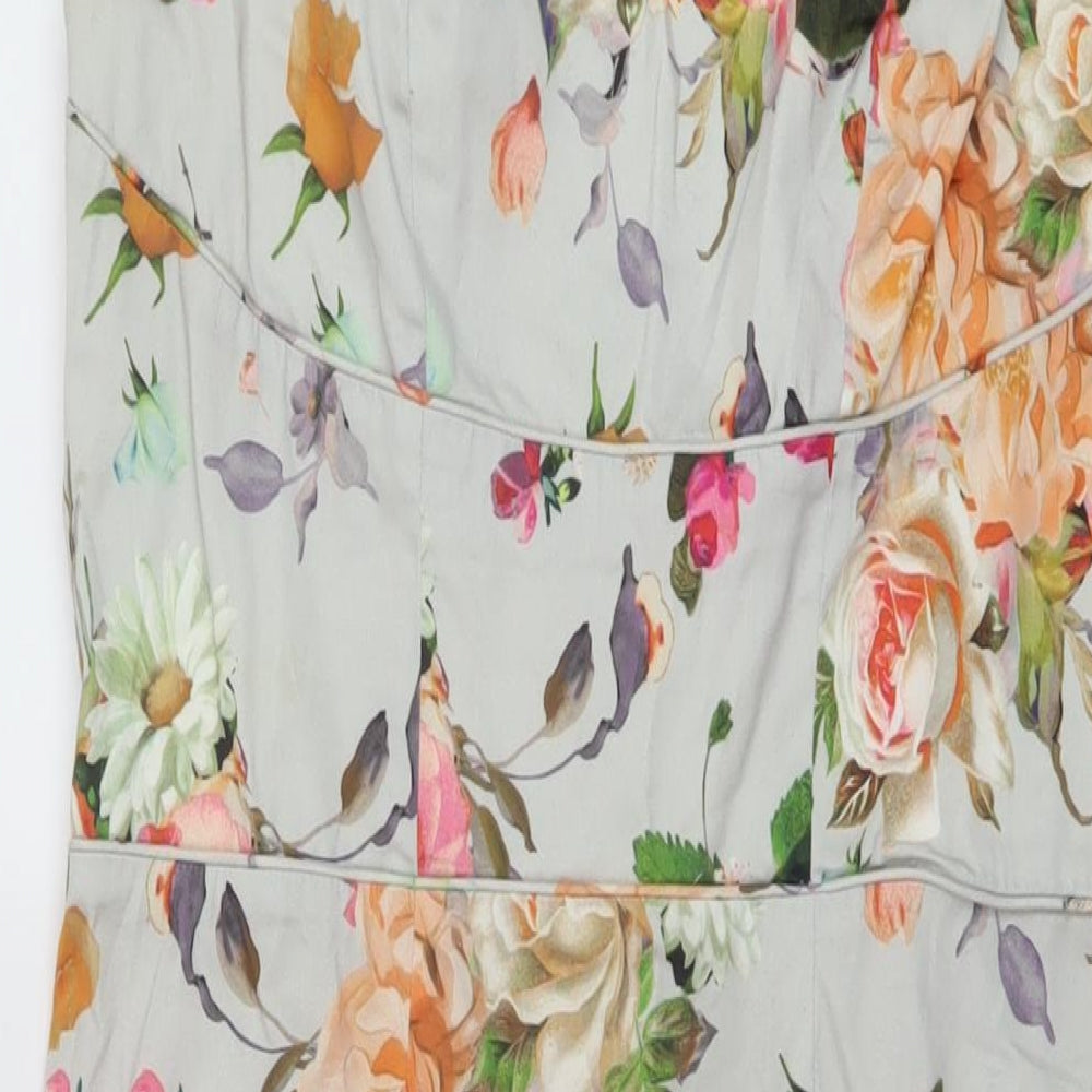 ASOS Womens Multicoloured Floral Cotton Sheath Size 16 Round Neck Zip