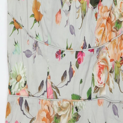 ASOS Womens Multicoloured Floral Cotton Sheath Size 16 Round Neck Zip