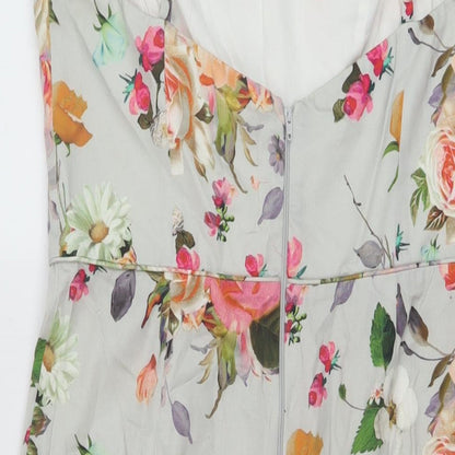 ASOS Womens Multicoloured Floral Cotton Sheath Size 16 Round Neck Zip