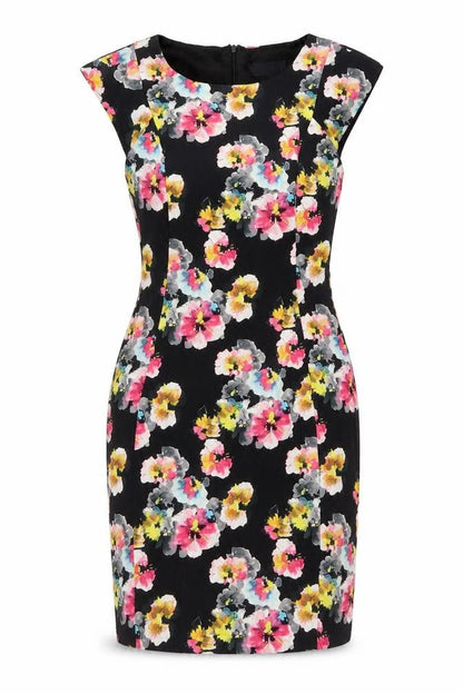 Apricot Womens Beige Floral Cotton Sheath Size S Round Neck Zip