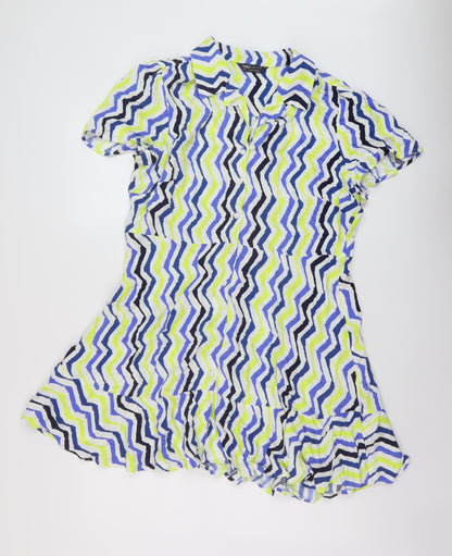 Marks and Spencer Womens Multicoloured Geometric Viscose A-Line Size 18 Collared Button
