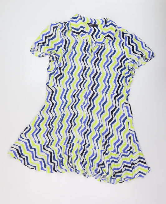 Marks and Spencer Womens Multicoloured Geometric Viscose A-Line Size 18 Collared Button