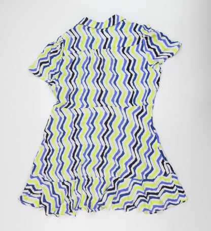 Marks and Spencer Womens Multicoloured Geometric Viscose A-Line Size 18 Collared Button