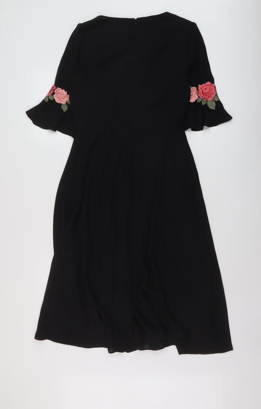 Oasis Womens Black Polyester A-Line Size 8 Round Neck Zip