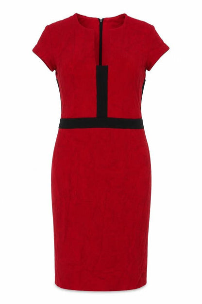 Damsei Womens Red Viscose Sheath Size 12 V-Neck Zip