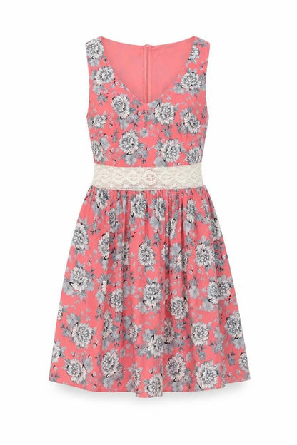 New Look Womens Pink Floral Polyester A-Line Size 8 V-Neck Zip