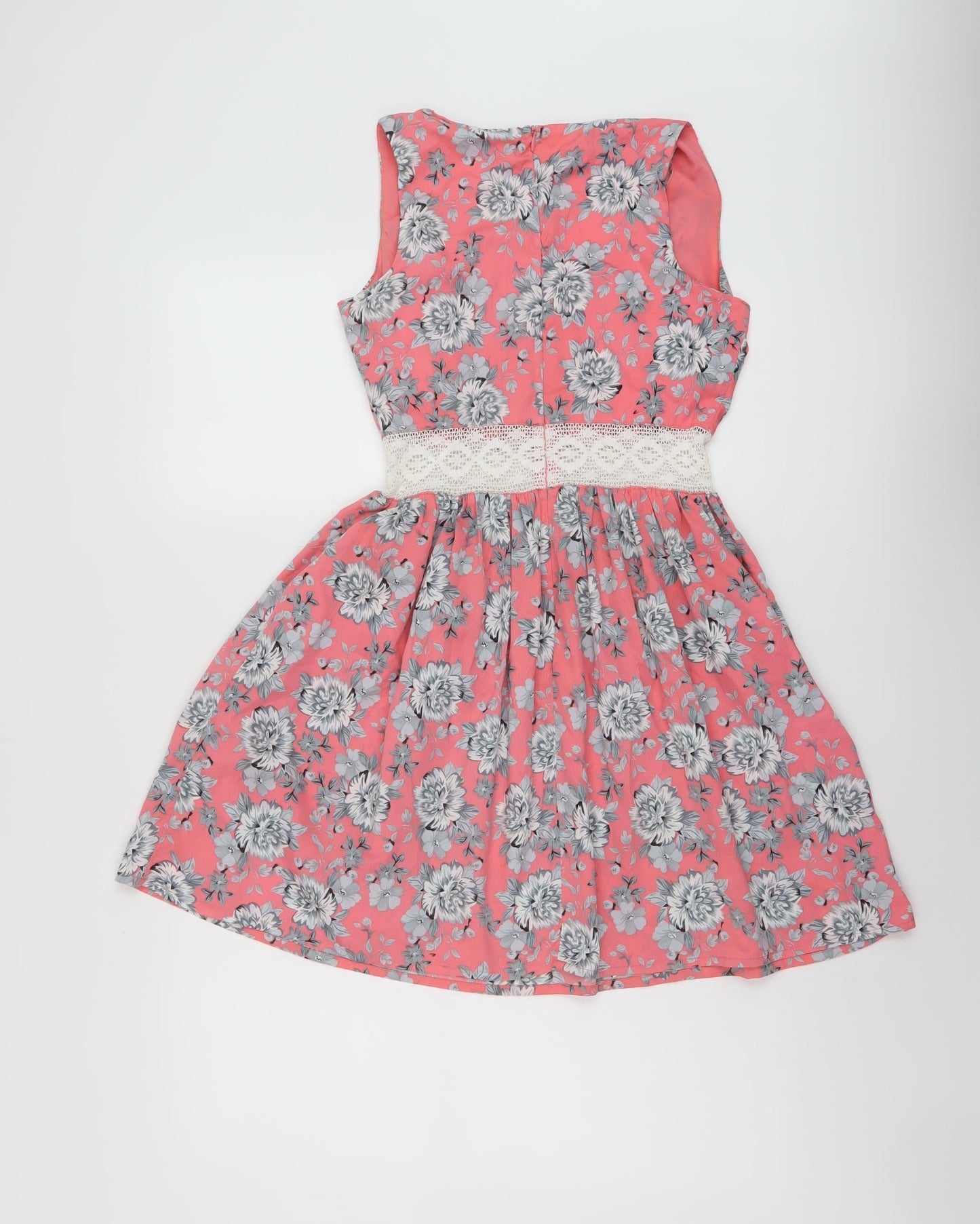 New Look Womens Pink Floral Polyester A-Line Size 8 V-Neck Zip