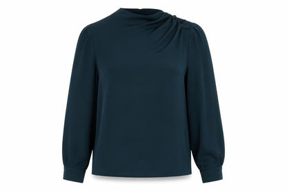 Lin La Womens Green Polyester Basic Blouse Size L Mock Neck