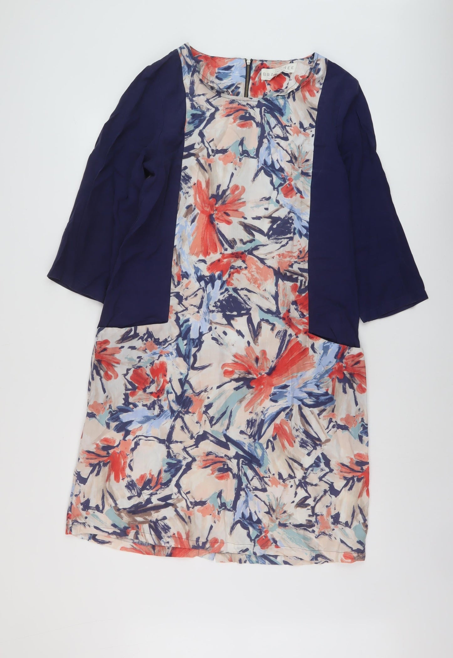 Brantree Womens Blue Floral Lyocell A-Line Size M Round Neck Zip