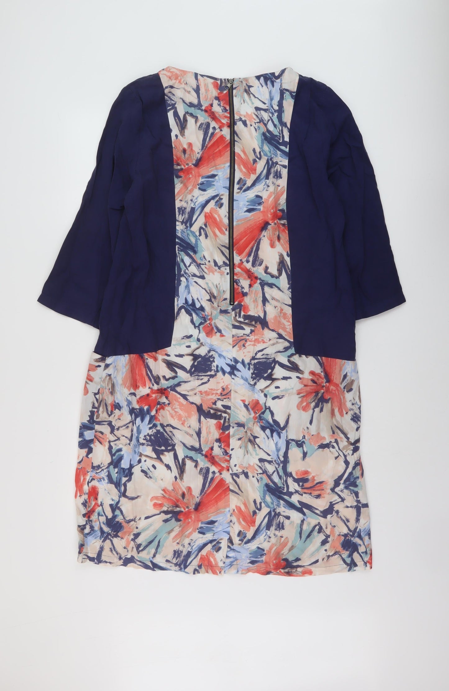 Brantree Womens Blue Floral Lyocell A-Line Size M Round Neck Zip