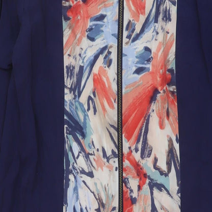 Brantree Womens Blue Floral Lyocell A-Line Size M Round Neck Zip