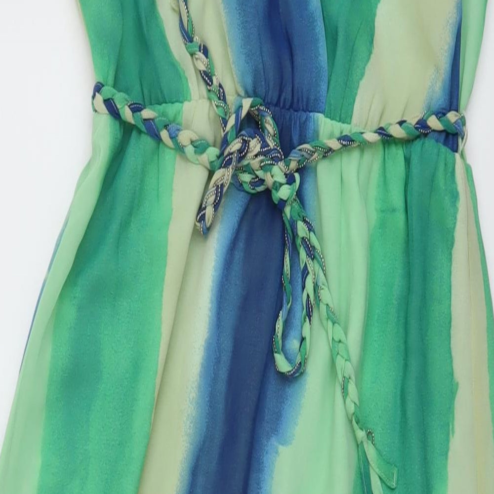 Esprit Womens Green Striped Polyester A-Line Size L Round Neck Pullover