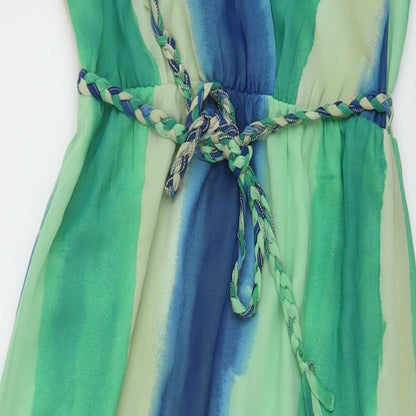 Esprit Womens Green Striped Polyester A-Line Size L Round Neck Pullover