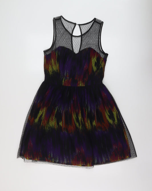 Be Beau Womens Multicoloured Geometric Polyester A-Line Size 12 Round Neck Zip