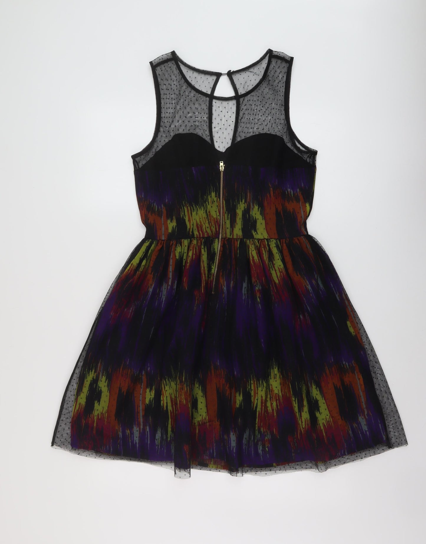 Be Beau Womens Multicoloured Geometric Polyester A-Line Size 12 Round Neck Zip