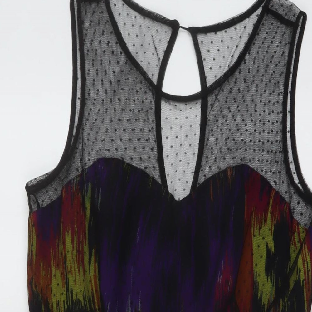 Be Beau Womens Multicoloured Geometric Polyester A-Line Size 12 Round Neck Zip