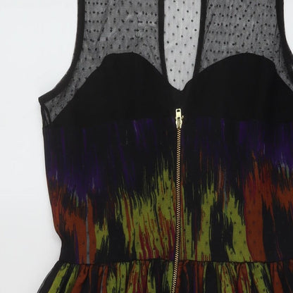 Be Beau Womens Multicoloured Geometric Polyester A-Line Size 12 Round Neck Zip