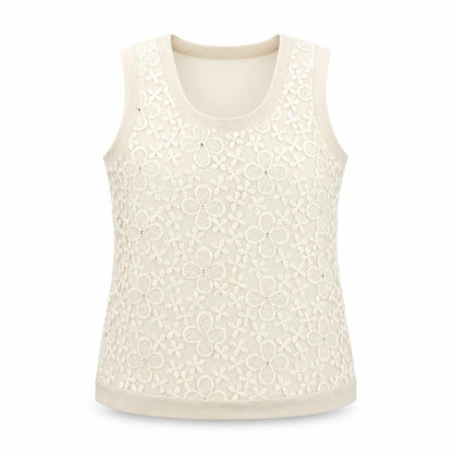 Nexty Womens Ivory Floral Polyester Basic Tank Size 10 Round Neck