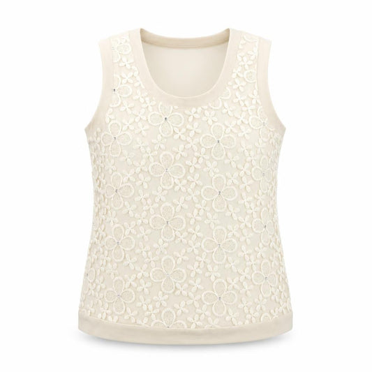 Nexty Womens Ivory Floral Polyester Basic Tank Size 10 Round Neck