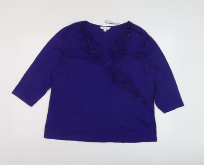 Heather Valley Womens Blue Viscose Basic Blouse Size 20 V-Neck