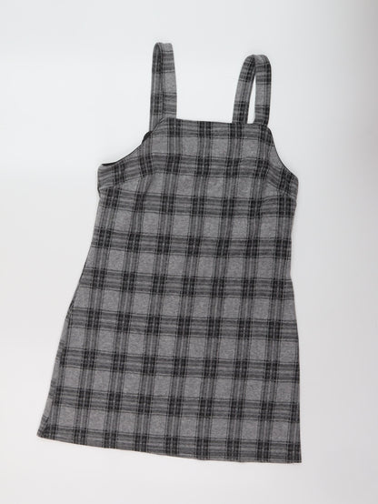 New Look Womens Grey Plaid Polyester Mini Size 10 Square Neck Pullover