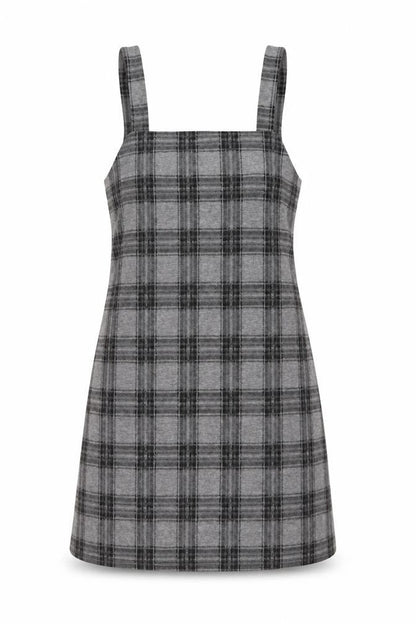 New Look Womens Grey Plaid Polyester Mini Size 10 Square Neck Pullover