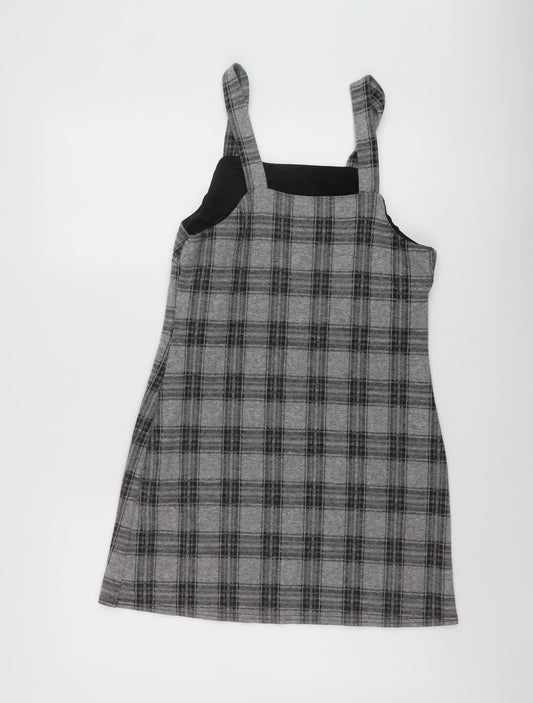 New Look Womens Grey Plaid Polyester Mini Size 10 Square Neck Pullover