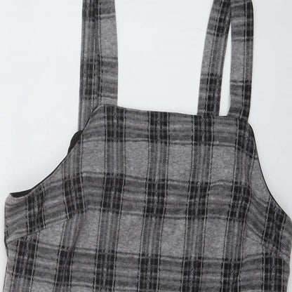 New Look Womens Grey Plaid Polyester Mini Size 10 Square Neck Pullover
