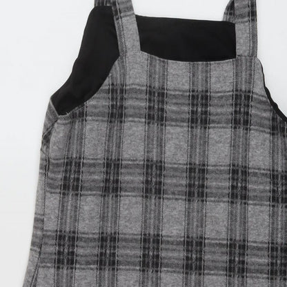 New Look Womens Grey Plaid Polyester Mini Size 10 Square Neck Pullover