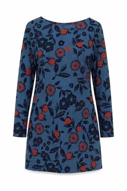 Lily & Me Womens Blue Floral Polyester A-Line Size 8 Round Neck Pullover